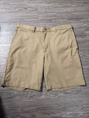 Cool 18 Pro Men's Flat Front Shorts in Beige - Classic Summer Chino Sz 36